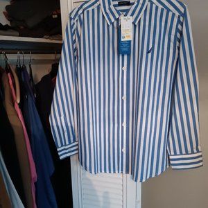 Large, White with blue pinstripes (NWT)